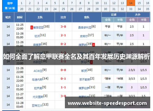 如何全面了解意甲联赛全名及其百年发展历史渊源解析